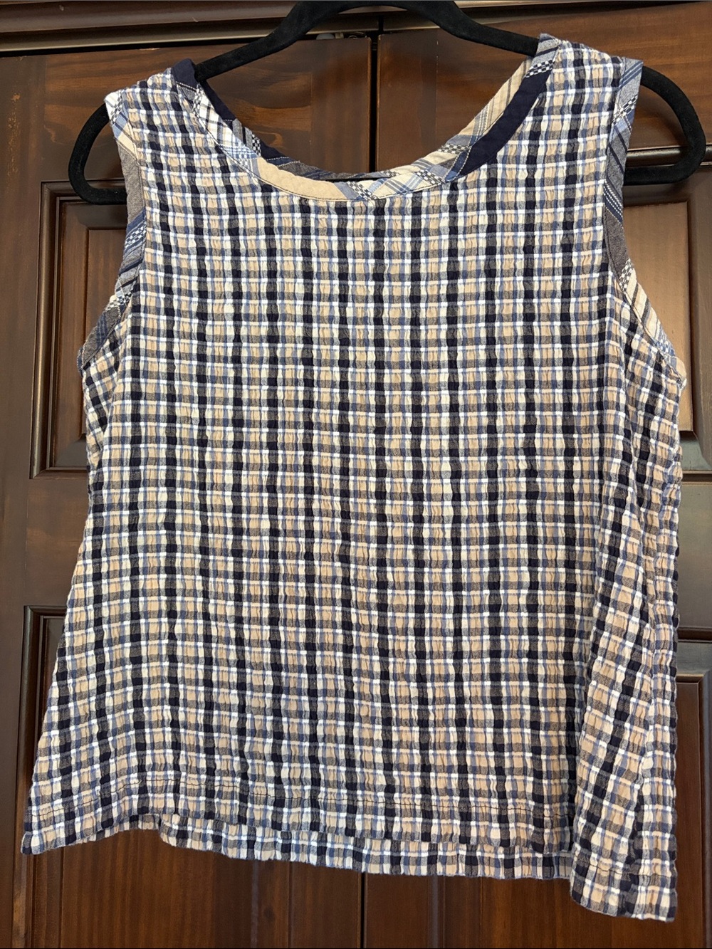 Northcrest Navy and Cream Plaid Sleeveless Tank